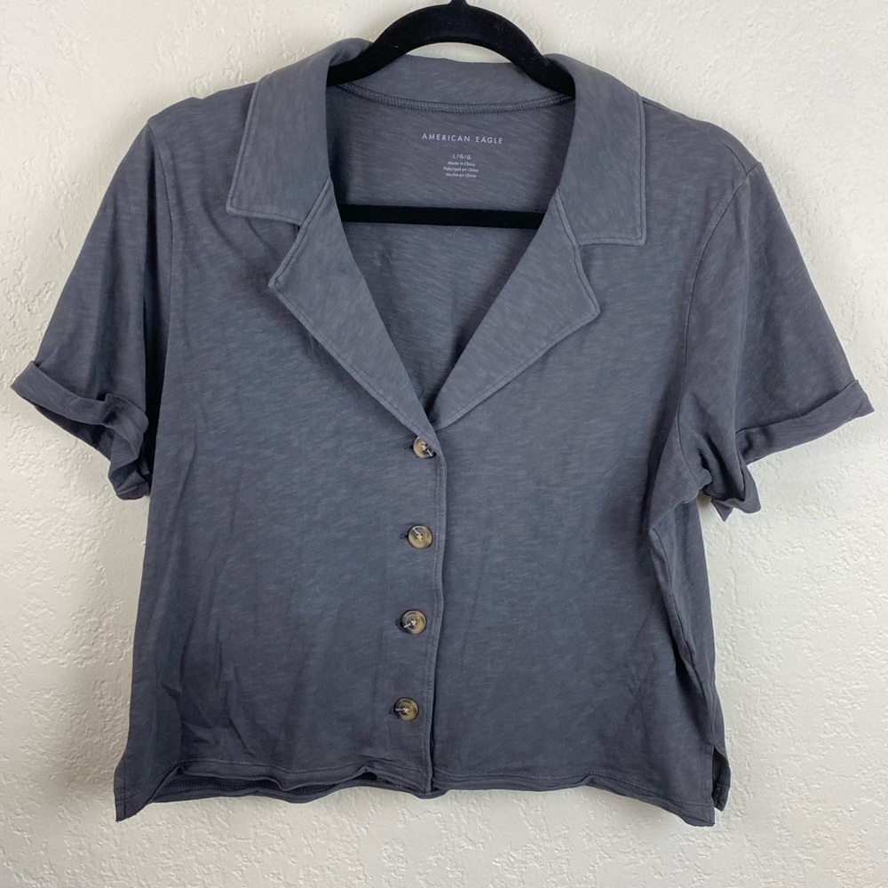 American Eagle Grey button down collared shirt